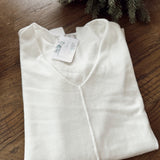 Ivory Carly Exposed Front Seam V-Neck Sweater