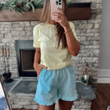 Warm Breeze Mint/White Ruffled Rem Striped Shorts