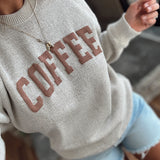 Beige Coffee Graphic Puff Knit Sweatshirt
