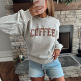 Beige Coffee Graphic Puff Knit Sweatshirt