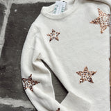 Ivory Wishing On A Star Sequins Crew Knit Sweater