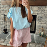Warm Breeze Pink/White Ruffled Rem Striped Shorts