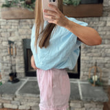 Warm Breeze Pink/White Ruffled Rem Striped Shorts