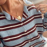 Dusty Blue Varsity Stripe Piper Knit Cardigan