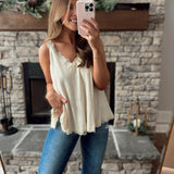 Oatmilk High Hopes V Neck Ribbing & Lace Tank