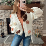 Cream Multi 3D Flower Sweater Cardi