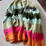 Green Mohair Striped Cardigan