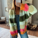 Green Mohair Striped Cardigan