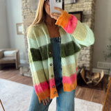 Green Mohair Striped Cardigan