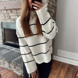 Off White Striped Simply Mocked Sweater