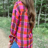 Erin Fuchsia Plaid Mix Collared Top