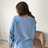 BIRDIE Ash Wash Raw Hem Cozy Pullover in Ice Blue