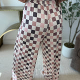 BIRDIE Flowy Wide-Leg Pants in Mulled Berry Checkered