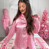 BIRDIE After Dark Satin Set in Pink Party Leopard