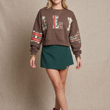 Holly Jolly Patch Mocha Crop Sweatshirt