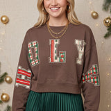 Holly Jolly Patch Mocha Crop Sweatshirt