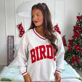 BIRDIE PREORDER Aspen Varsity V-Neck Pullover in Heathered Snowfall