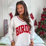 BIRDIE PREORDER Aspen Varsity V-Neck Pullover in Heathered Snowfall