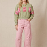 Merry Christmas Patch Pistachio Crop Sweatshirt
