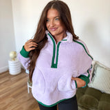 Boxy Bliss Half Zip in Lilac & Green