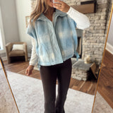 Blue Ombre Plaid Sherpa Vest