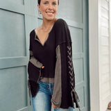 Free Soul Black Lace Up Sleeve Top