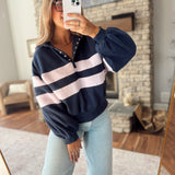 Navy Rugby Snap Button Pullover