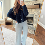 Navy Striped Ruffle Hem Pants