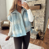 Blue Ombre Plaid Sherpa Vest