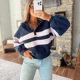 Navy Rugby Snap Button Pullover