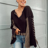 Free Soul Black Lace Up Sleeve Top