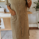Simple Bliss Olive Mineral Wash Shirt-Dress Midi