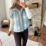 Blue Ombre Plaid Sherpa Vest