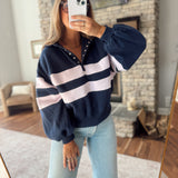 Navy Rugby Snap Button Pullover