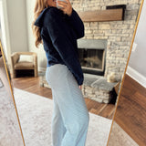 Navy Striped Ruffle Hem Pants