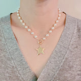 Molten Star Pearl Chain Necklace