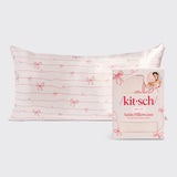 Striped Bows Holiday Satin Pillowcase - King IN STORE