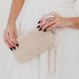 Noa Cream Raffia Clutch Card Wristlet