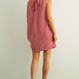 Red Gingham Bow Back Mini Dress