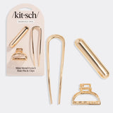 Mini Metal French Hair Pin & Clips Set - Gold IN STORE