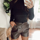 Faux Show Dark Brown Pleated Shorts
