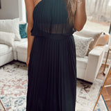 Boss Babe Black Pleated Halter Top and Midi Set
