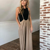 Hold Me Up Taupe Wide-leg Knit Suspender Pants