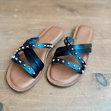 Finest Black Studded Strappy Slides