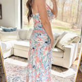 Abstract Periwinkle Floral Ruffle Maxi