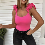 Tease Me Pink Ruffle Strap Bodysuit