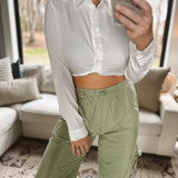 Elisha White Cropped Button-up