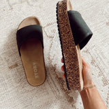 Becca Black Cork Slide Sandal