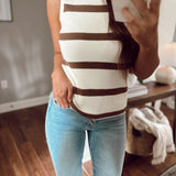 Come Together Ivory/ Chocolate Stripe Sweater Tank