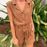 Off Course Mocha Pinstripe Romper